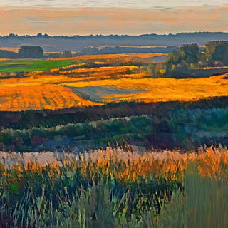 Screamburst Tableau style, Midjourney V6.1: realistic landscape photograph of quiet dawn