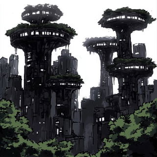 Mistocollage style, Midjourney V6.1: megacity with futuristic bioarchitecture