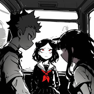 Mistocollage style, Midjourney V6.1: black-and-white manga comic strip