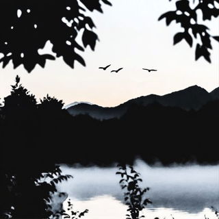 Mistocollage style, Midjourney V6.1: realistic landscape photograph of quiet dawn