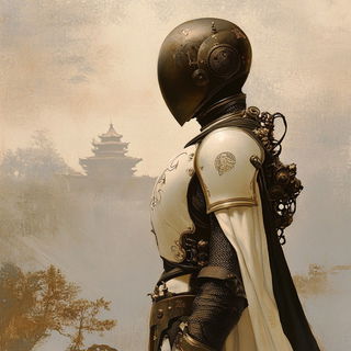 Fossilwave style, Midjourney V6.1: concept art character design of retropunk steam knight