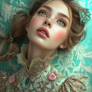 Parallax Red Basin style, Midjourney V6.1: photographic portrait of female protagonist