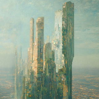 Indiglyph style, Midjourney V6.1: megacity with futuristic bioarchitecture