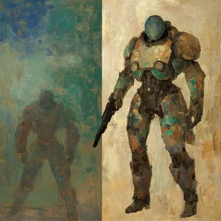 Indiglyph style, Midjourney V6.1: concept art character design of retropunk steam knight
