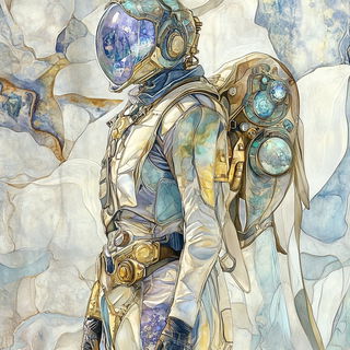 Hachurascape style, Midjourney V6.1: concept art character design of retropunk steam knight