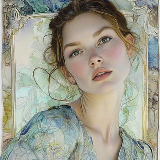 Hachurascape style, Midjourney V6.1: photographic portrait of female protagonist