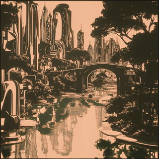 Escutcheon Fracture style, Midjourney V6.1: megacity with futuristic bioarchitecture