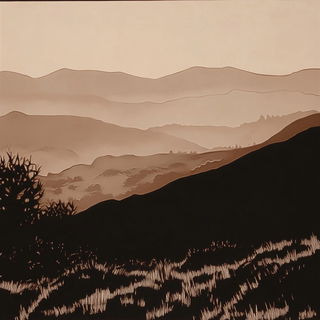 Escutcheon Fracture style, Midjourney V6.1: realistic landscape photograph of quiet dawn