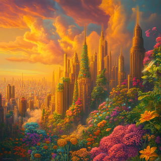 Kaleidobind style, Midjourney V6.1: megacity with futuristic bioarchitecture