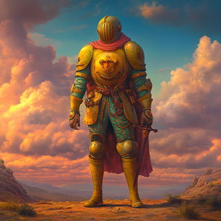 Kaleidobind style, Midjourney V6.1: concept art character design of retropunk steam knight