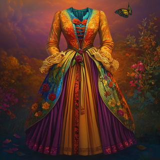 Kaleidobind style, Midjourney V6.1: haute-couture fashion outfit