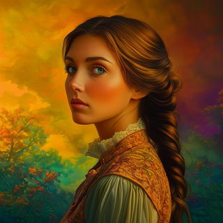 Kaleidobind style, Midjourney V6.1: photographic portrait of female protagonist