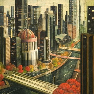 Burinquiet style, Midjourney V6.1: megacity with futuristic bioarchitecture