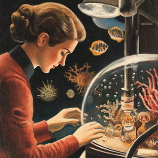 Burinquiet style, Midjourney V6.1: editorial illustration for popular scientific magazine cover