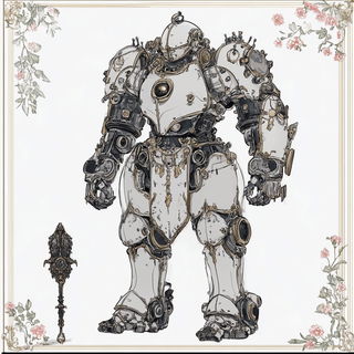 Brickrayism style, Midjourney V6.1: concept art character design of retropunk steam knight