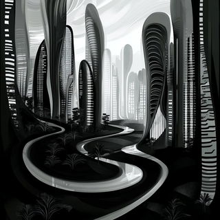Pointillaria style, Midjourney V6.1: megacity with futuristic bioarchitecture