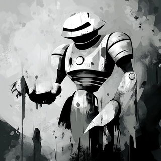 Pointillaria style, Midjourney V6.1: concept art character design of retropunk steam knight