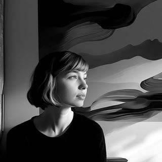 Pointillaria style, Midjourney V6.1: photographic portrait of female protagonist