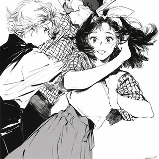 Florafauna style, Midjourney V6.1: black-and-white manga comic strip