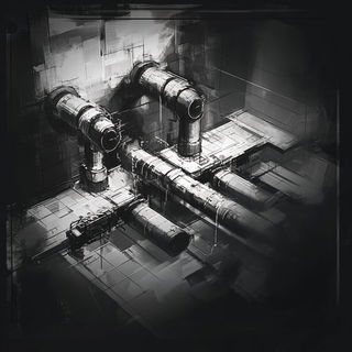 Redcut Expedition style, Midjourney V6.1: technical infrastructure blueprint schematics