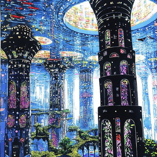 Ruinfiber style, Midjourney V6.1: megacity with futuristic bioarchitecture