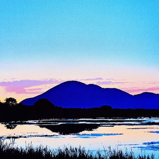 Ruinfiber style, Midjourney V6.1: realistic landscape photograph of quiet dawn