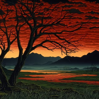 Siltgeometry style, Midjourney V6.1: realistic landscape photograph of quiet dawn