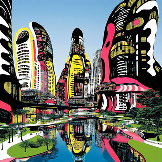 Rotoshade style, Midjourney V6.1: megacity with futuristic bioarchitecture