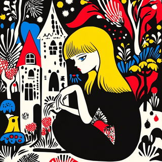 Rotoshade style, Midjourney V6.1: retro fairy-tale illustration