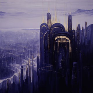 Neon Guttercut style, Midjourney V6.1: megacity with futuristic bioarchitecture