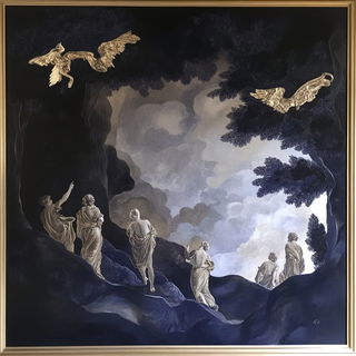 Neon Guttercut style, Midjourney V6.1: classical 18th-century oil painting