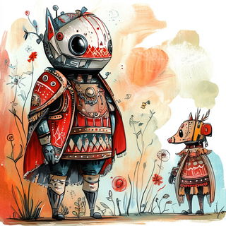 Teal Threshold style, Midjourney V6.1: concept art character design of retropunk steam knight