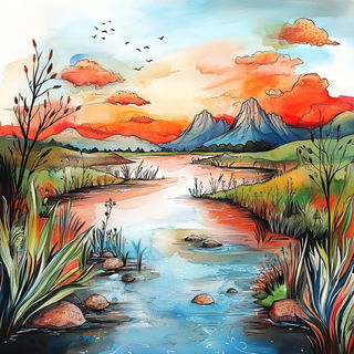 Teal Threshold style, Midjourney V6.1: realistic landscape photograph of quiet dawn