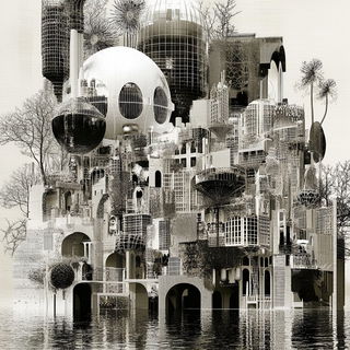 Salmoncel Mechscapes style, Midjourney V6.1: megacity with futuristic bioarchitecture
