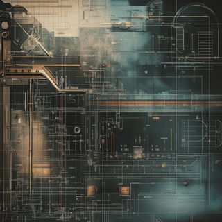 Forgevoid style, Midjourney V6.1: technical infrastructure blueprint schematics
