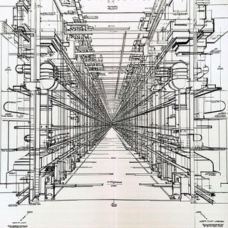 Isobar Stair Atlas style, Midjourney V6.1: technical infrastructure blueprint schematics
