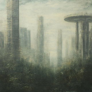 Railtheatre style, Midjourney V6.1: megacity with futuristic bioarchitecture