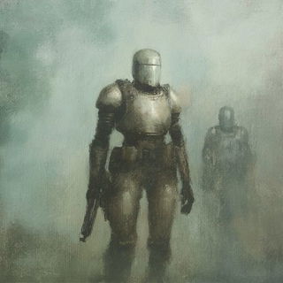Railtheatre style, Midjourney V6.1: concept art character design of retropunk steam knight