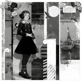 Voidneedle style, Midjourney V6.1: black-and-white manga comic strip