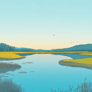 Papyrasaura style, Midjourney V6.1: realistic landscape photograph of quiet dawn