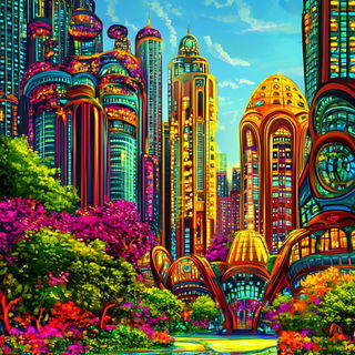 Colonnade Midway style, Midjourney V6.1: megacity with futuristic bioarchitecture