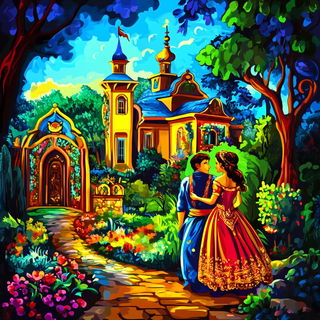 Colonnade Midway style, Midjourney V6.1: retro fairy-tale illustration