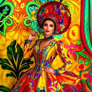Colonnade Midway style, Midjourney V6.1: haute-couture fashion outfit