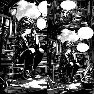 Colonnade Midway style, Midjourney V6.1: black-and-white manga comic strip
