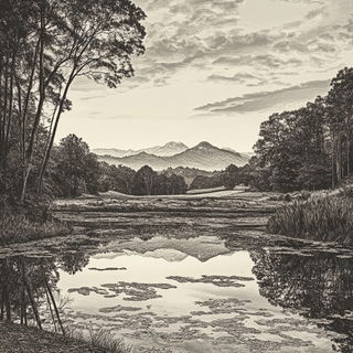 Jungle Chromarabesque style, Midjourney V6.1: realistic landscape photograph of quiet dawn