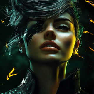 Chromaglass style, Midjourney V6.1: photographic portrait of female protagonist
