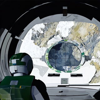 Risographolith style, Midjourney V6.1: cinematic shot from sci-fi movie