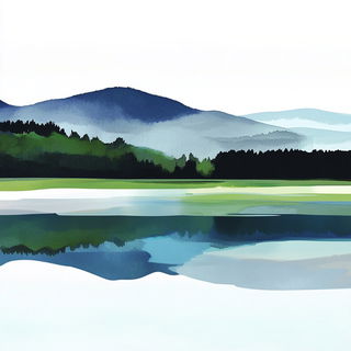 Risographolith style, Midjourney V6.1: realistic landscape photograph of quiet dawn