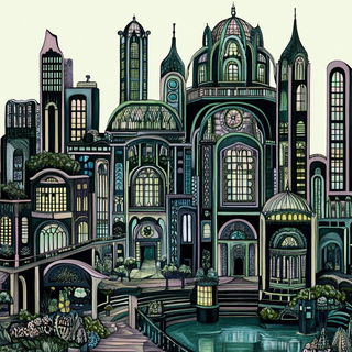 Automaton Panelwork style, Midjourney V6.1: megacity with futuristic bioarchitecture