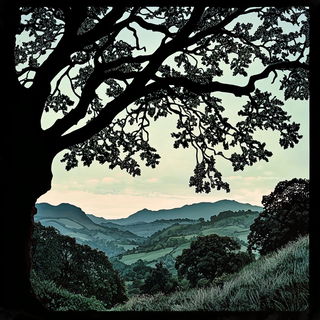 Automaton Panelwork style, Midjourney V6.1: realistic landscape photograph of quiet dawn